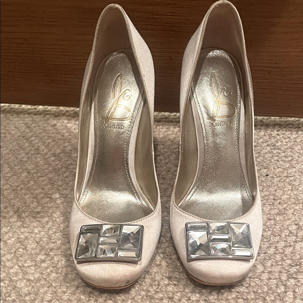 Chic Women's Cream Heels with Crystal Accents